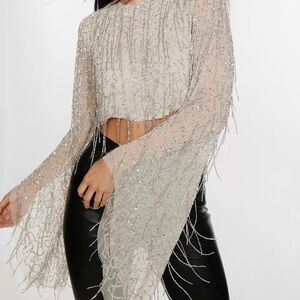 Nasty Gal White and Silver sequins crop top